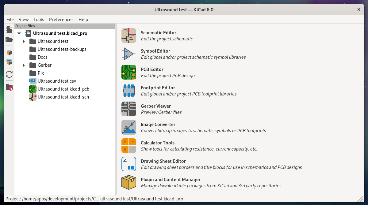 KiCAD project screen